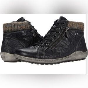 NWT!! Rieker R1473 Remonte Black Leather Boots, 7(38), BLACK